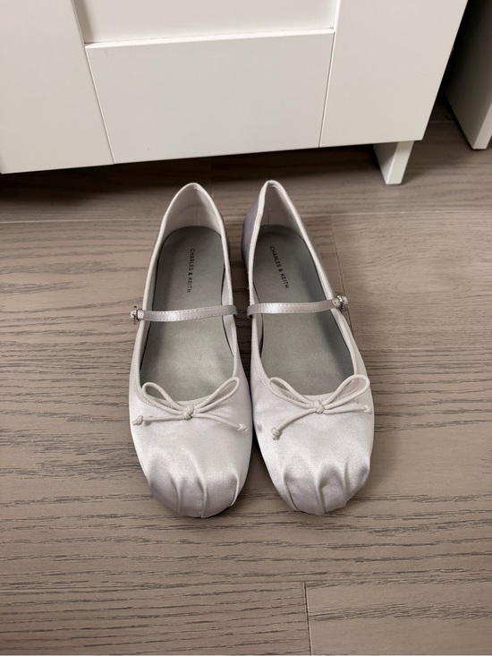 Charles & Keith Shoes - Charles & Keith Pale Silver Mary Jane Ballet Flats with Bow